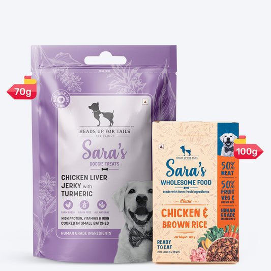 HUFT Wholesome Chicken, Brown Rice Food & Turmeric Flavour Treats Combo For Dog