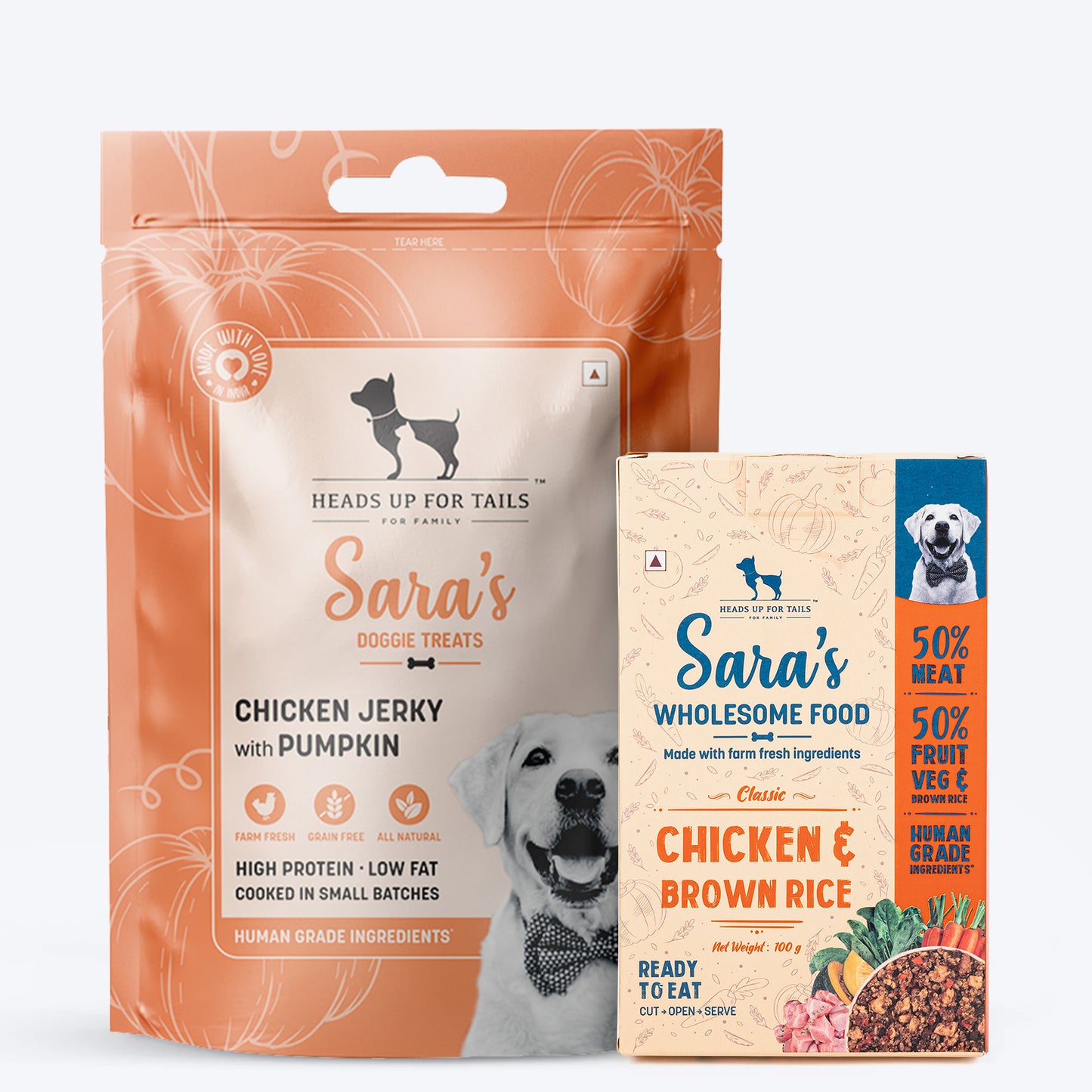 HUFT Wholesome Chicken, Brown Rice Food & Pumpkin Flavour Treats Combo For Dog - Heads Up For Tails