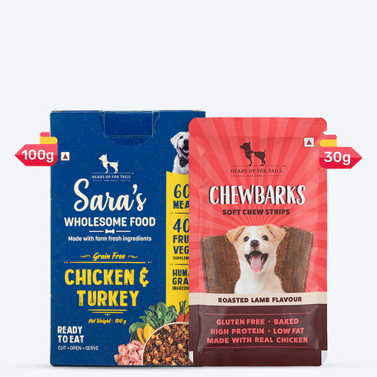 HUFT Wholesome Chicken, Turkey Food & Roasted Lamb Treats Combo For Dog