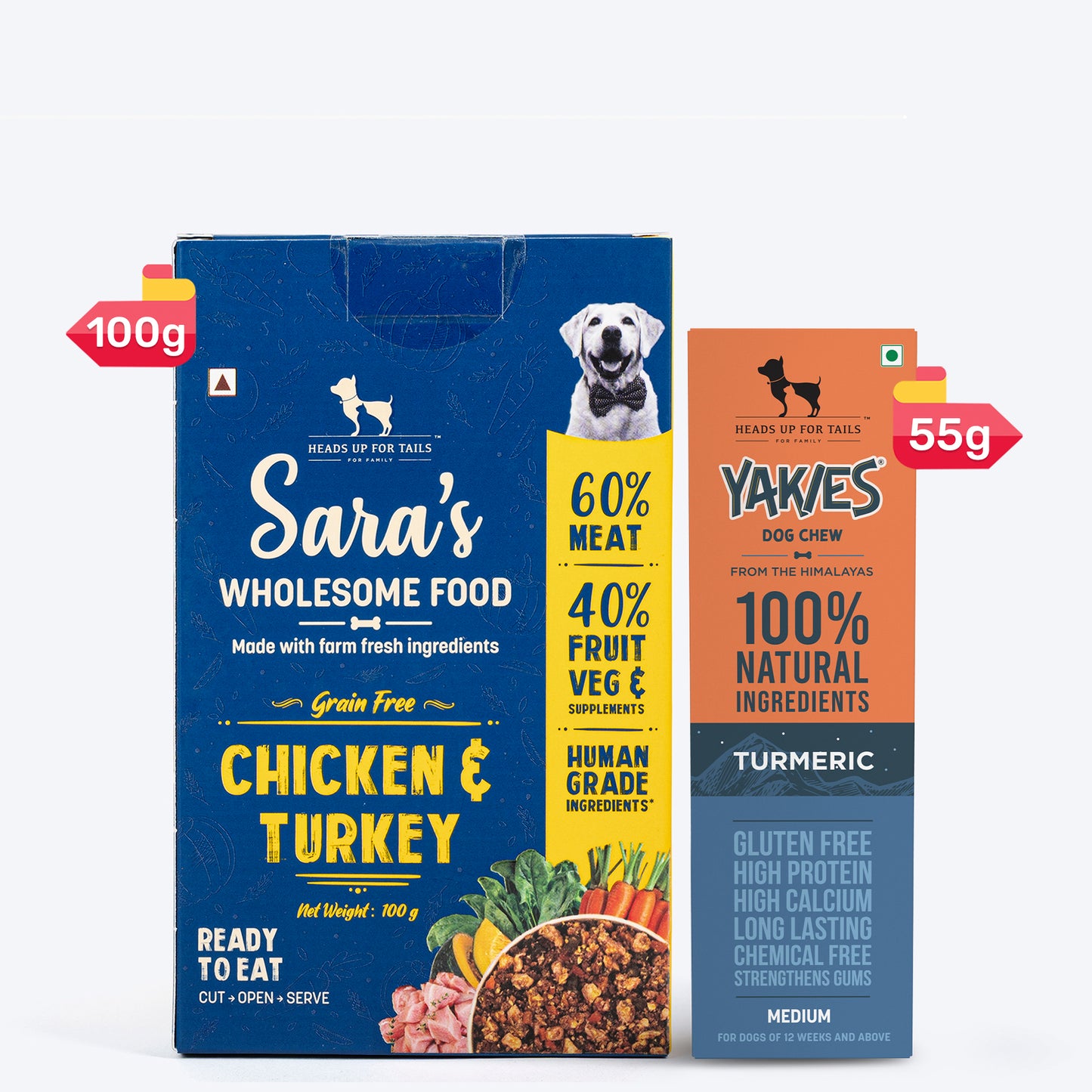 HUFT Wholesome Chicken, Turkey Food & Turmeric Flavour Yakies Combo For Dog - Heads Up For Tails
