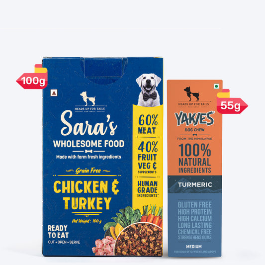 HUFT Wholesome Chicken, Turkey Food & Turmeric Flavour Yakies Combo For Dog