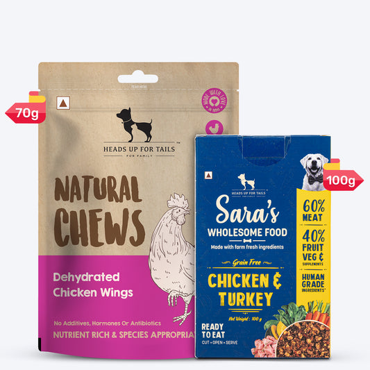 HUFT Wholesome Turkey Food & Chicken Wings Treats Combo For Dog