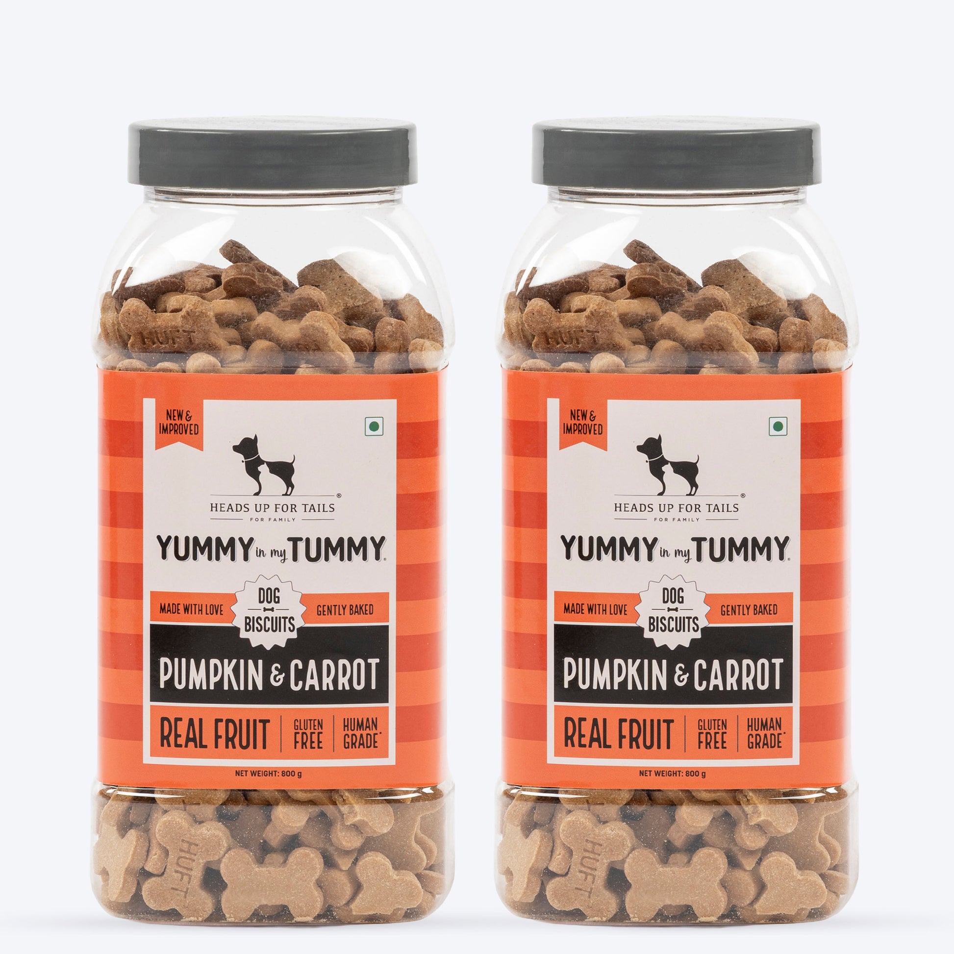 HUFT Yummy In My Tummy Pumpkin & Carrot Gluten-Free Dog Biscuits, Vegetarian Treats 100% Human-Grade Ingredients - Heads Up For Tails