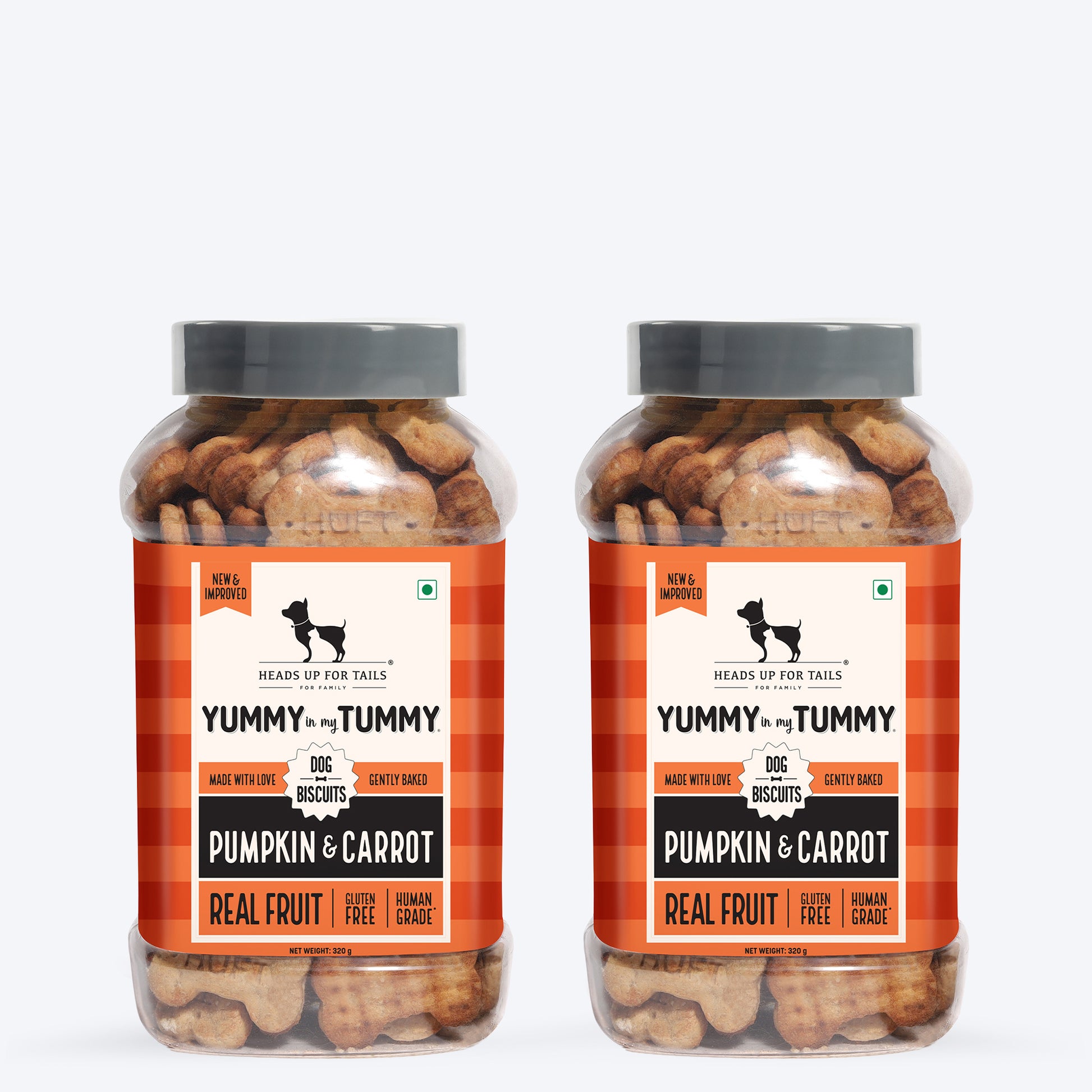 HUFT Yummy In My Tummy Pumpkin & Carrot Gluten-Free Dog Biscuits, Vegetarian Treats 100% Human-Grade Ingredients - Heads Up For Tails