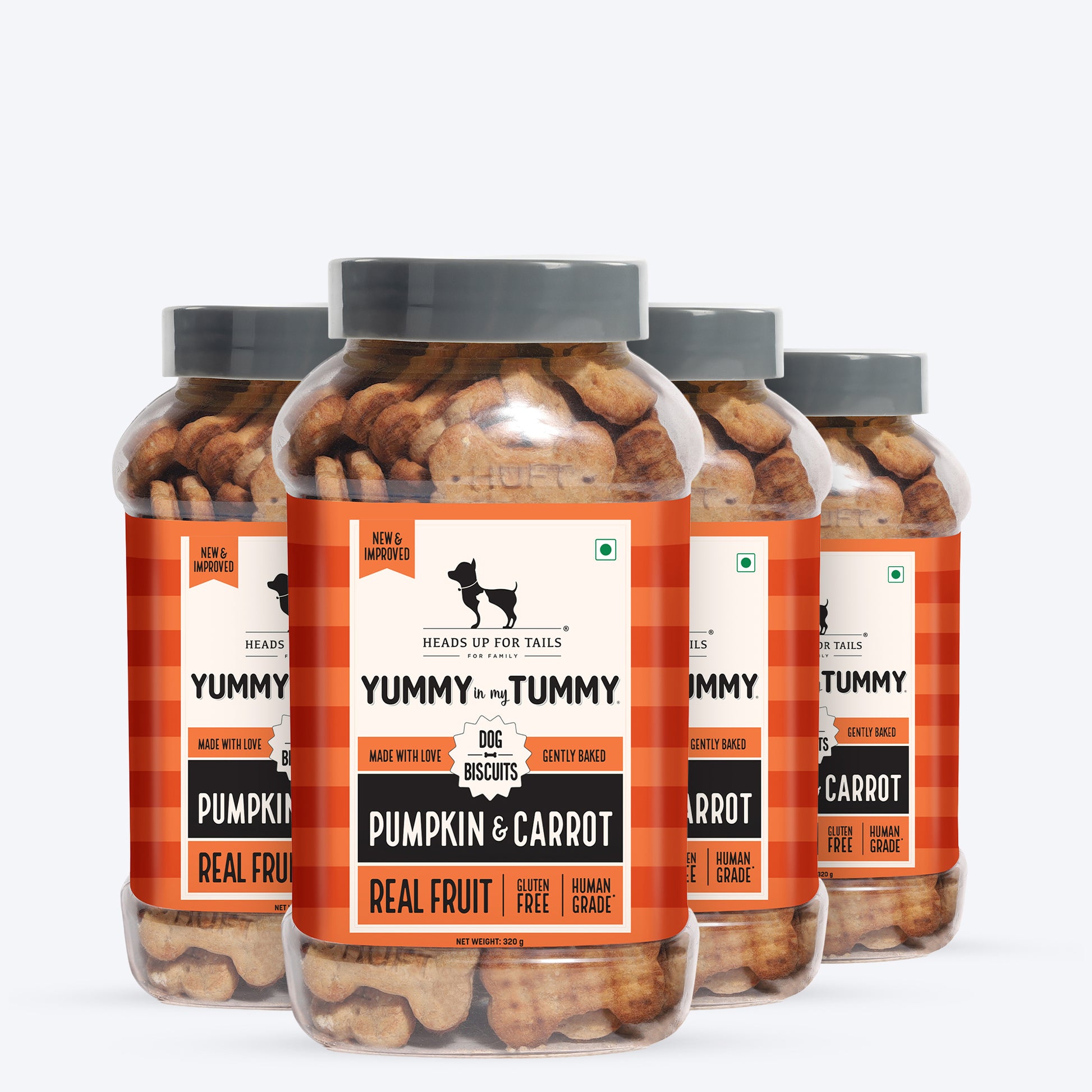 HUFT Yummy In My Tummy Pumpkin & Carrot Gluten-Free Dog Biscuits, Vegetarian Treats 100% Human-Grade Ingredients - Heads Up For Tails