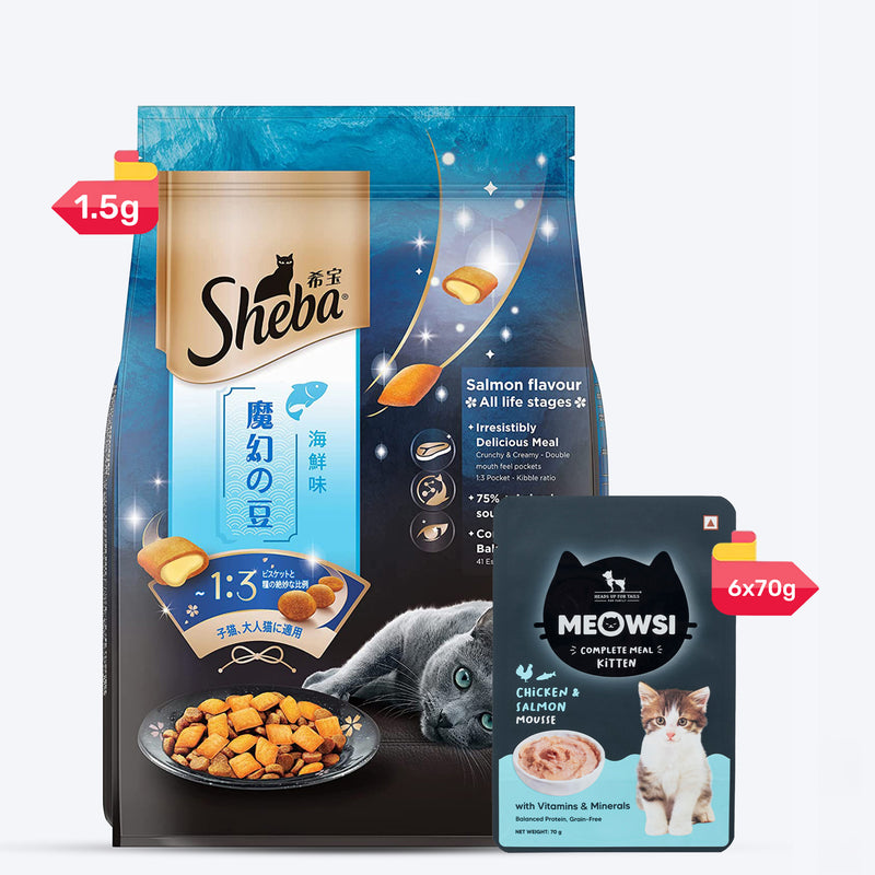 Sheba Kitten & Adult, Salmon Flavour Irresistible Dry Cat Food - 1.5 kg