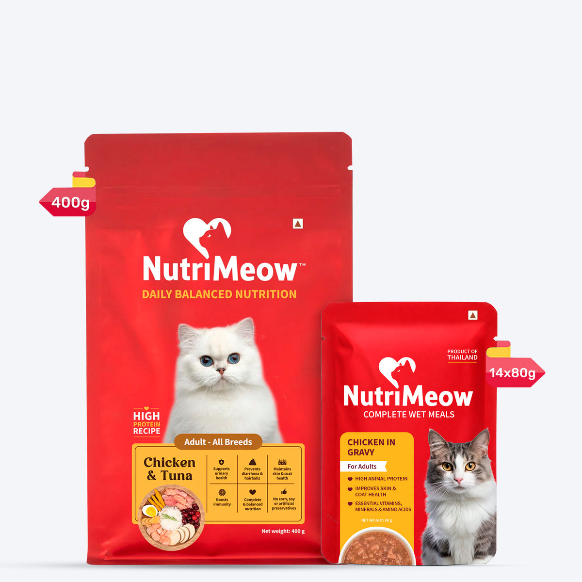 Nutrimeow Adult Dry Cat Chicken & Tuna Wet Meal Combo