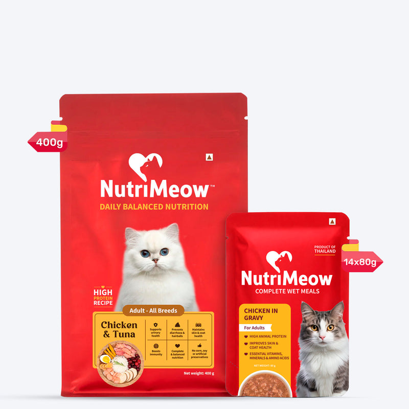 Nutrimeow Adult Dry Cat Chicken & Tuna Wet Meal Combo