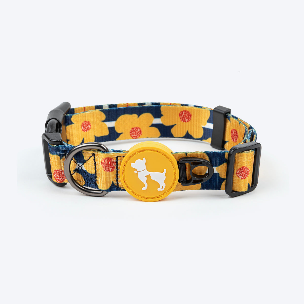 HUFT Daisy Stripes Collar For Dog - Blue & Yellow - Heads Up For Tails