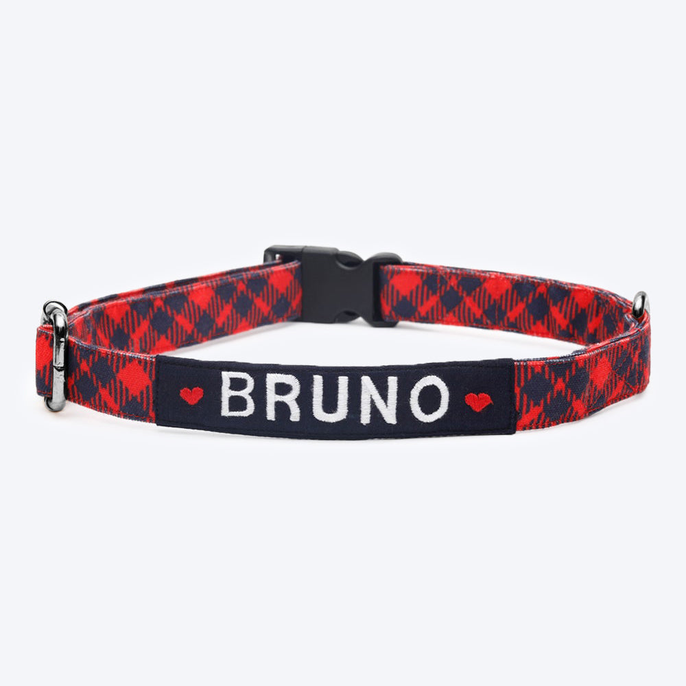 HUFT Personalised Tartan Fabric Collar With Free Bow Tie For Dogs