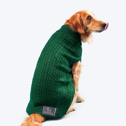 HUFT Cable Knit Dog Sweater - Dark Green