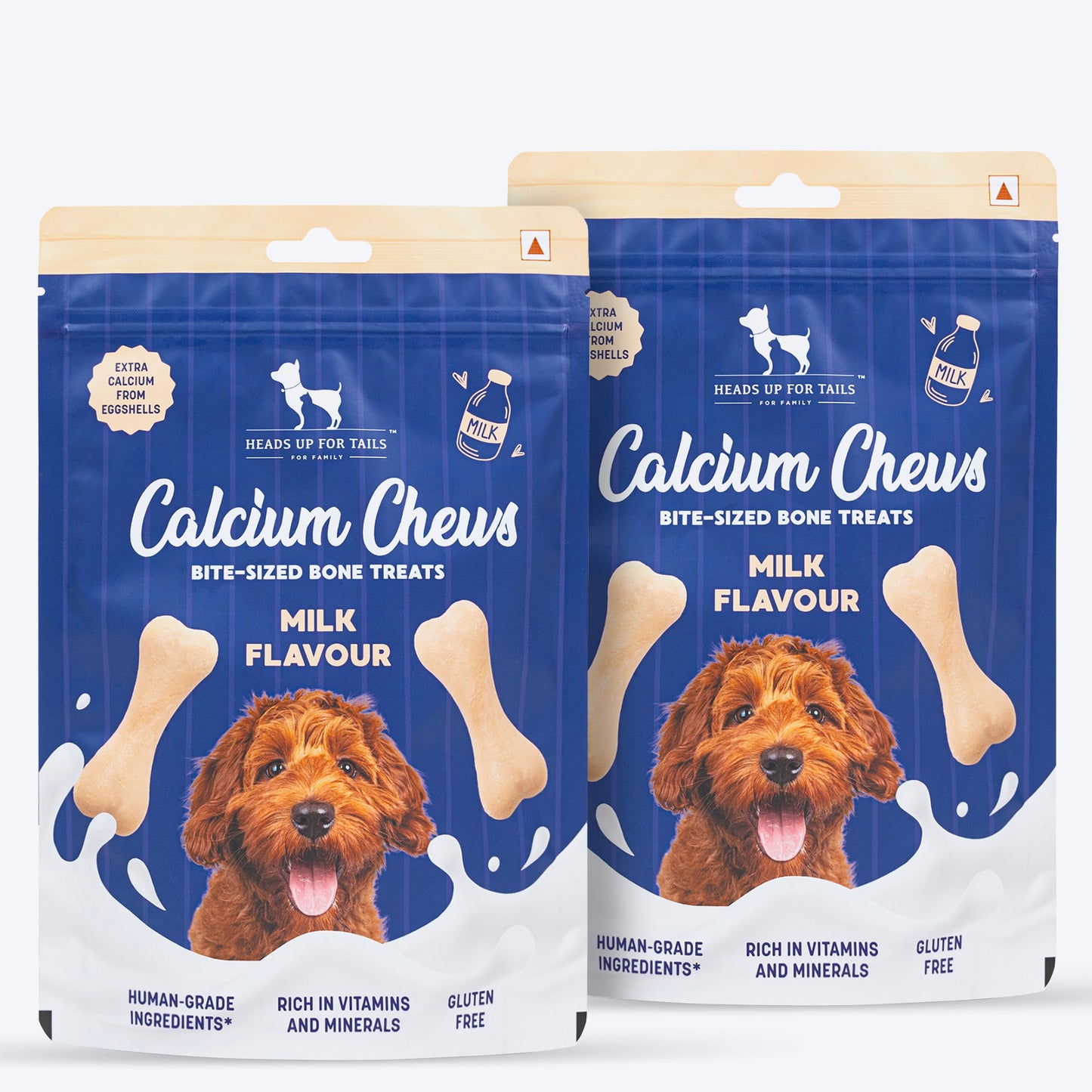 HUFT Calcium Chews Bite-Sized Bone Treats For Dog - Milk Flavour - 200 gm - Heads Up For Tails