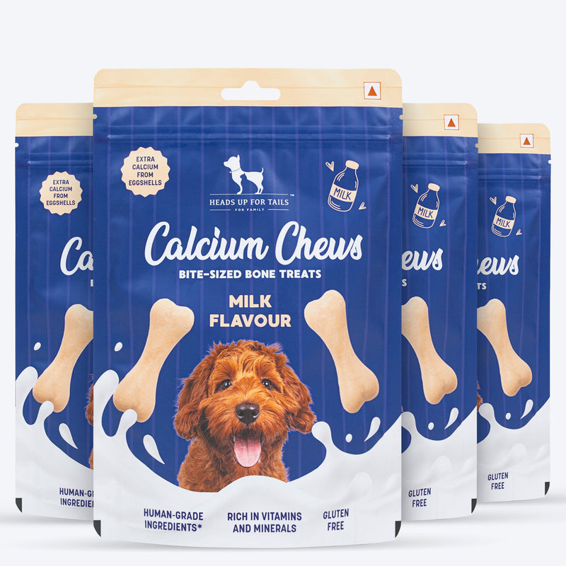 HUFT Calcium Chews Bite-Sized Bone Treats For Dog - Milk Flavour - 200 gm - Heads Up For Tails