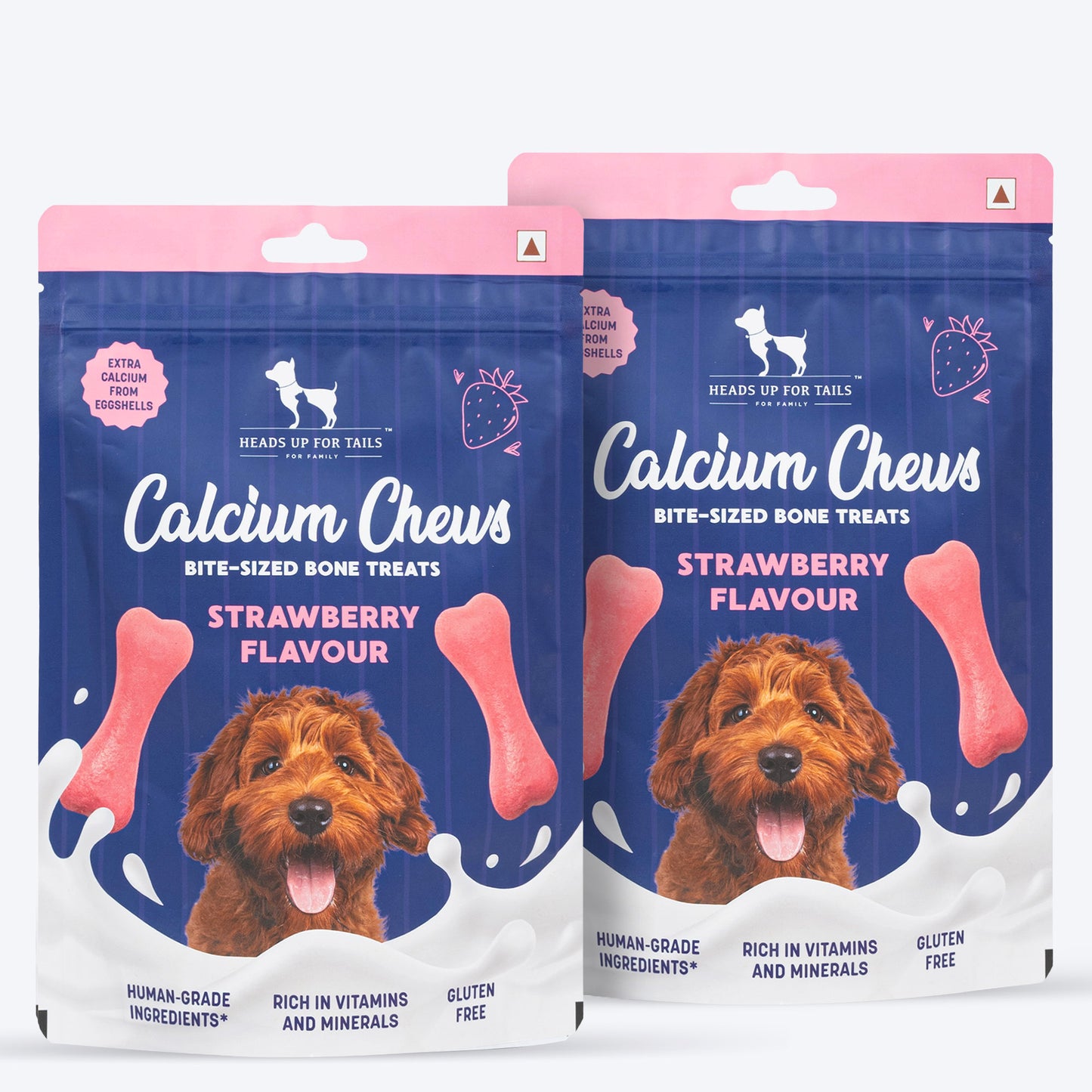 HUFT Calcium Chews Bite-Sized Bone Treats For Dog - Strawberry Flavour - 200 gm - Heads Up For Tails