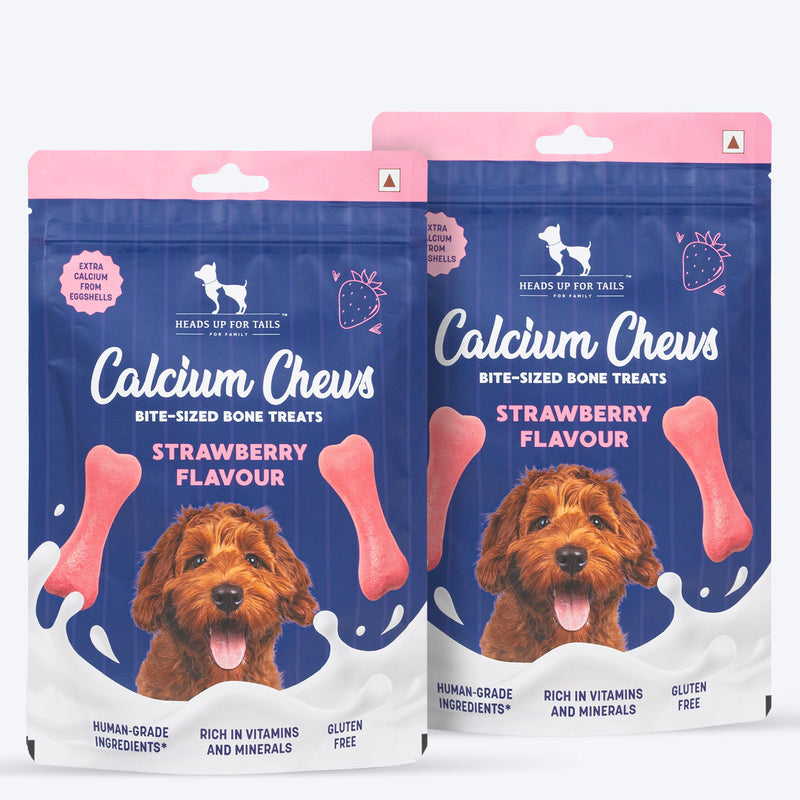 HUFT Calcium Chews Bite-Sized Bone Treats For Dog - Strawberry Flavour - 200 gm - Heads Up For Tails