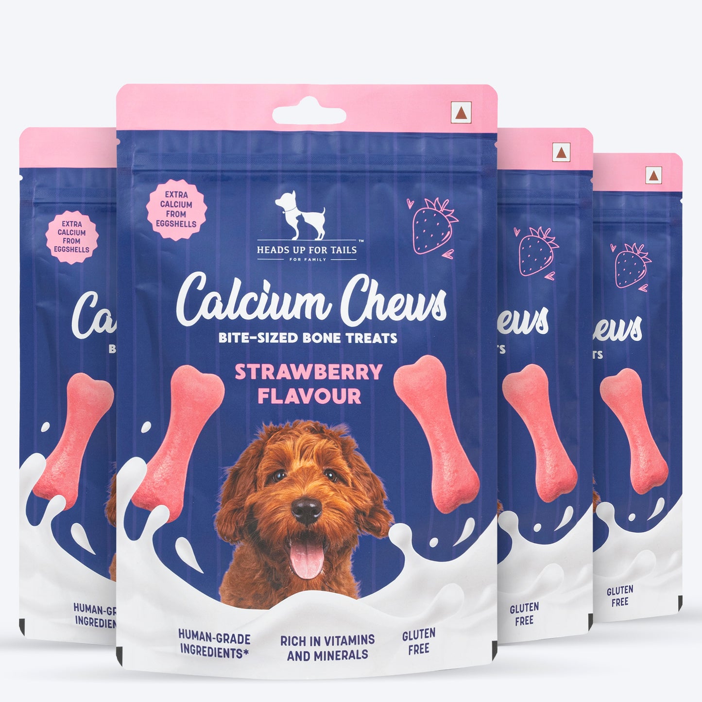 HUFT Calcium Chews Bite-Sized Bone Treats For Dog - Strawberry Flavour - 200 gm - Heads Up For Tails