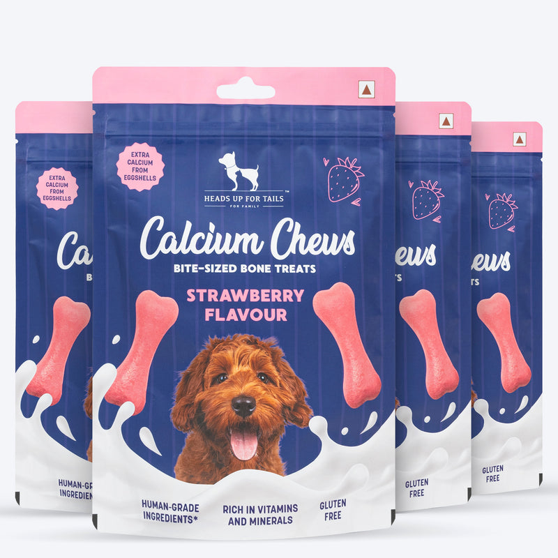 HUFT Calcium Chews Bite-Sized Bone Treats For Dog - Strawberry Flavour - 200 gm - Heads Up For Tails