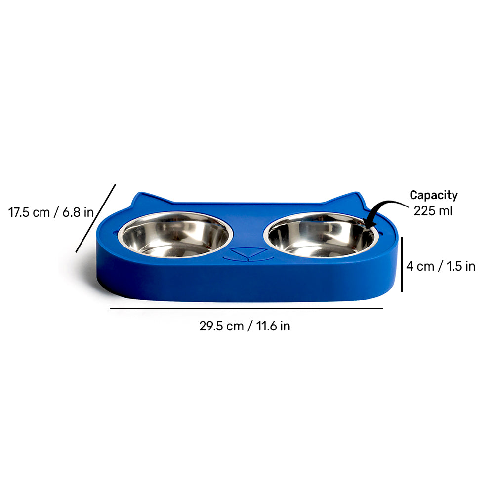 HUFT Cat Face Double Diner For Cats (Blue) - Heads Up For Tails