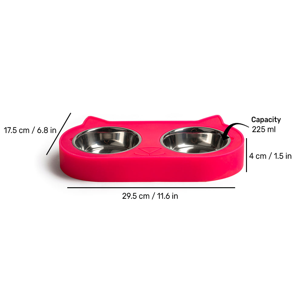 HUFT Cat Face Double Diner For Cats (Pink) - Heads Up For Tails