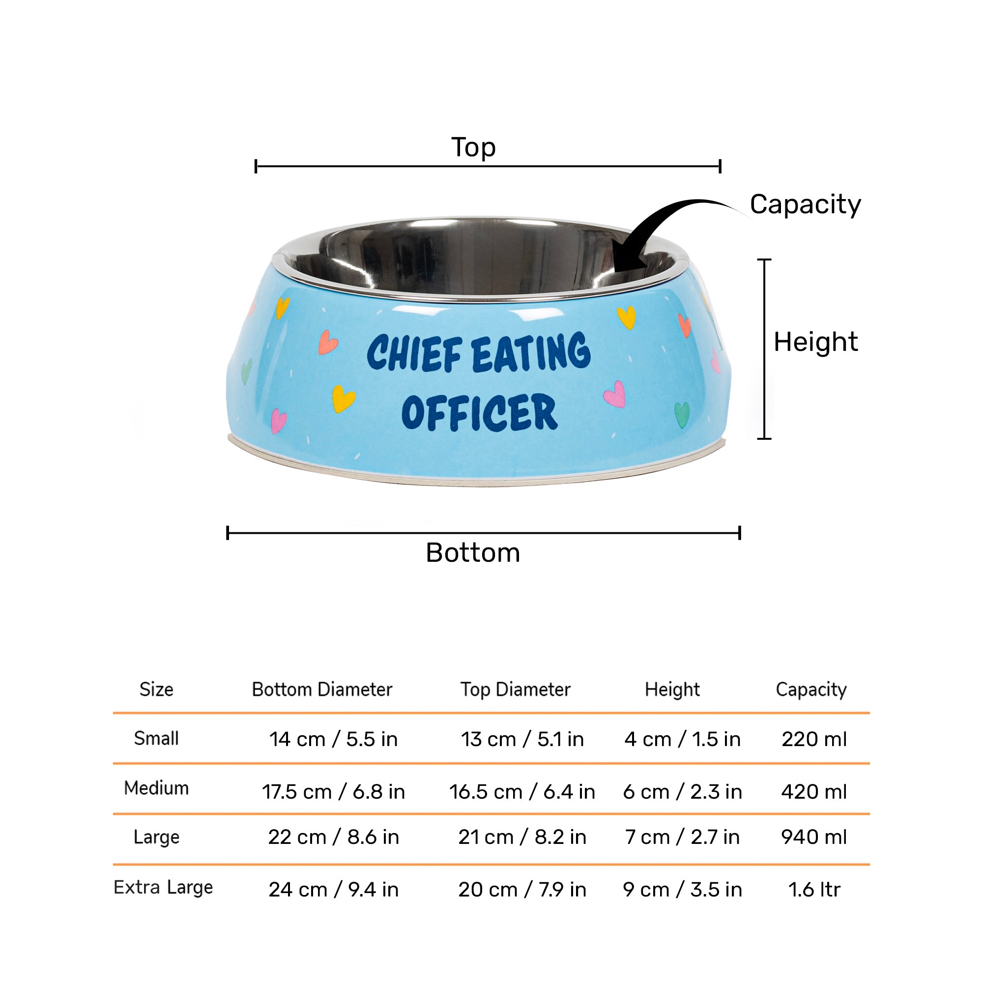 HUFT Chief Eating Officer Printed Melamine Bowl For Dogs - Skyblue - Heads Up For Tails