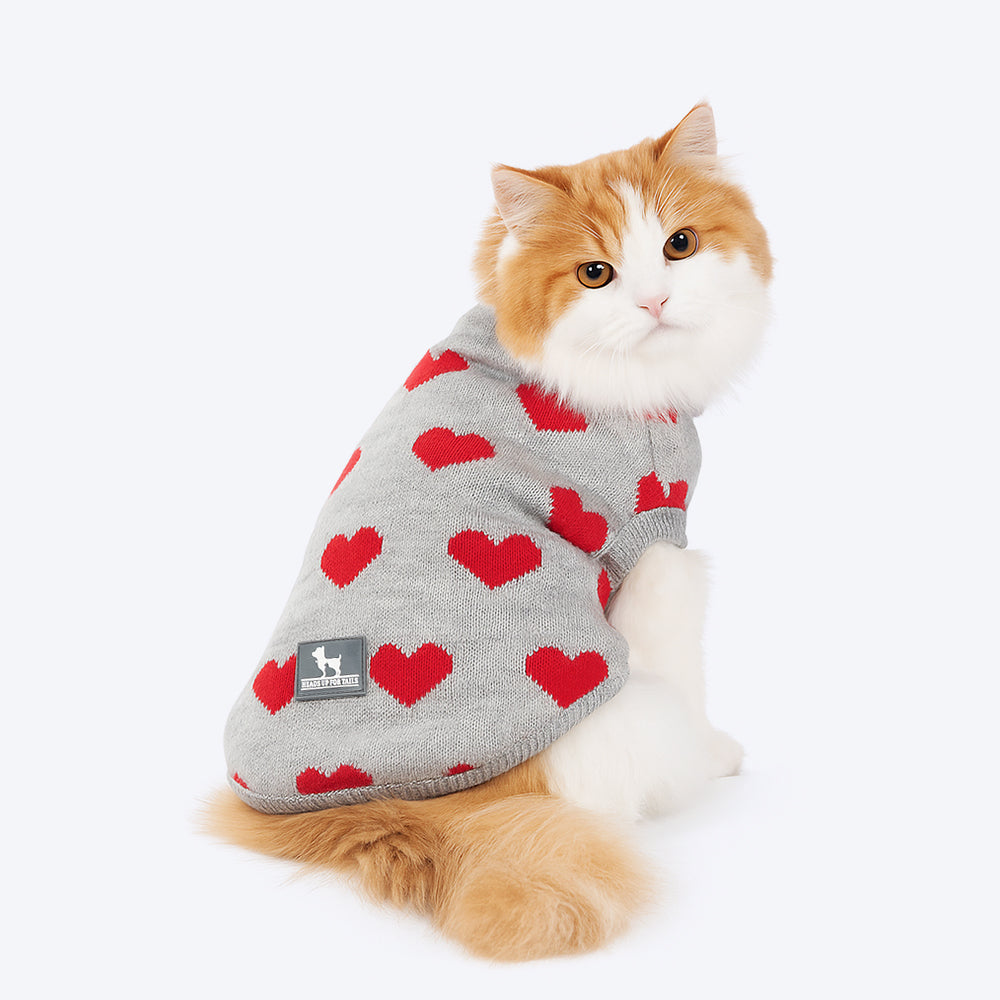 HUFT Classic Love Sweater For Cat - Grey, Stretchable, Lightweight