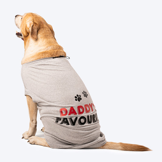 HUFT Twinning - Daddy's Favourite T-Shirt For Dogs  - Grey with Black & Red Print