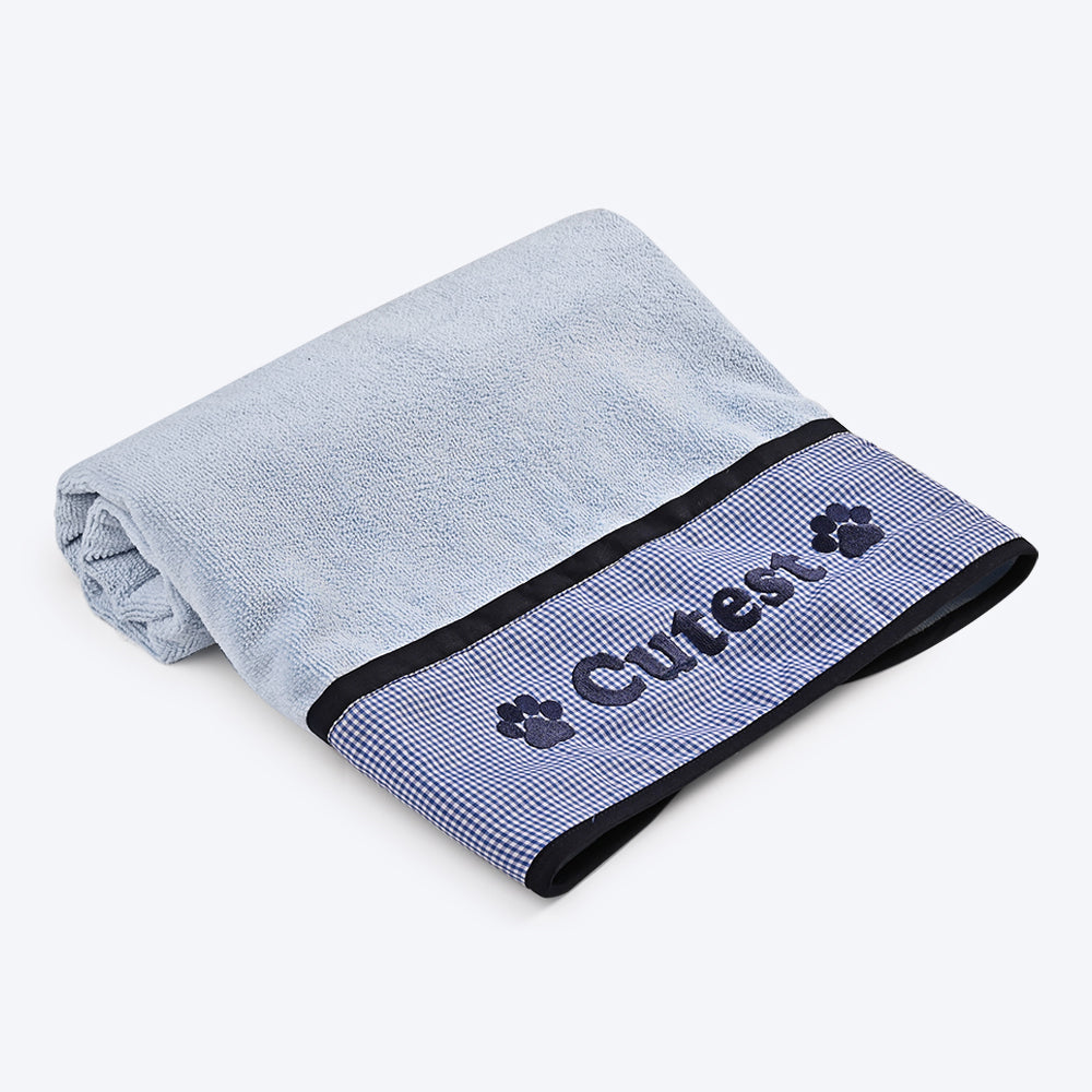 HUFT Cutest Microfiber Towel For Dogs & Cats - Light Blue - Heads Up For Tails