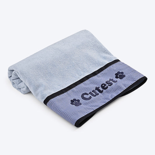 HUFT Cutest Microfiber Towel For Dogs & Cats - Light Blue - Heads Up For Tails