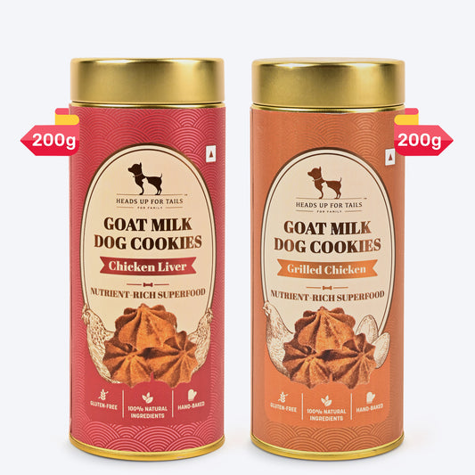 HUFT Goat Milk Chicken Liver & Grilled Chicken Cookies Combo For Dog - 200 g - Heads Up For Tails
