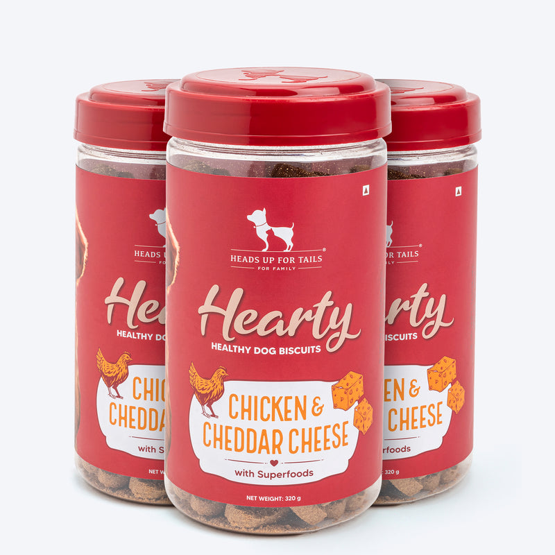 Hearty Chicken & Cheddar Cheese Healthy Dog Biscuits by Heads Up For Tails, 320g, suitable for all breeds.