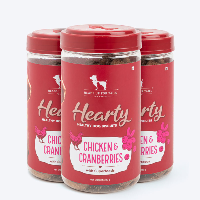 Hearty Chicken & Cranberries Healthy Dog Biscuits by Heads Up For Tails, 320 g, protein-rich and grain-free.