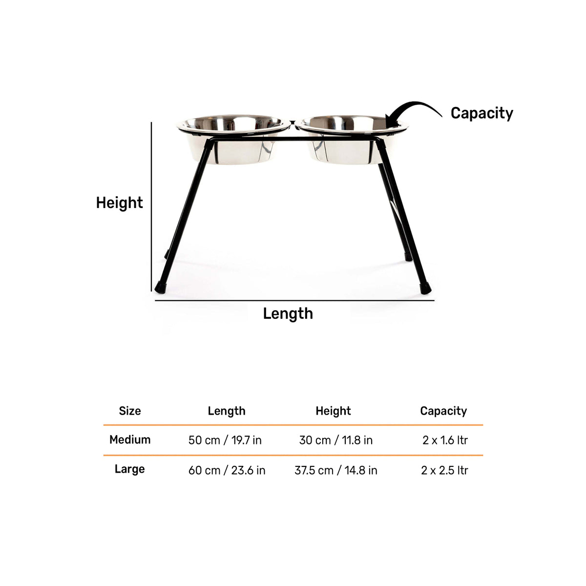 HUFT High Feeder Double Diner Stand With Steel Dog Bowl Inserts - Black - Heads Up For Tails