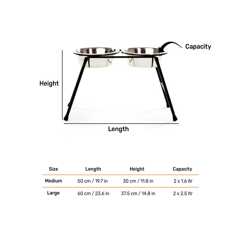 HUFT High Feeder Double Diner Stand With Steel Dog Bowl Inserts - Black - Heads Up For Tails