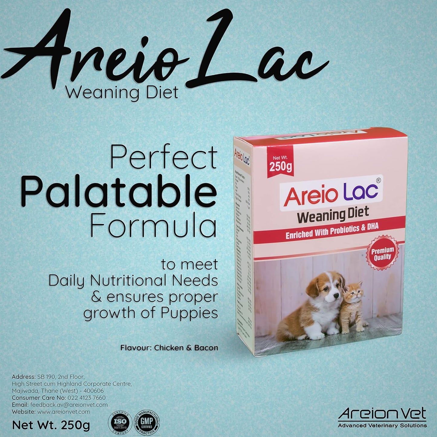AreionVet AreioLac Weaning Diet Supplement For Puppy & Kitten - 250 gm - Heads Up For Tails