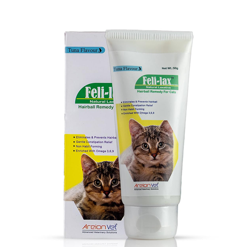 AreionVet Feli-Lax Feline Oral Tube Paste For Hairball Removal & Constipation For Cat - 50 gm - Heads Up For Tails