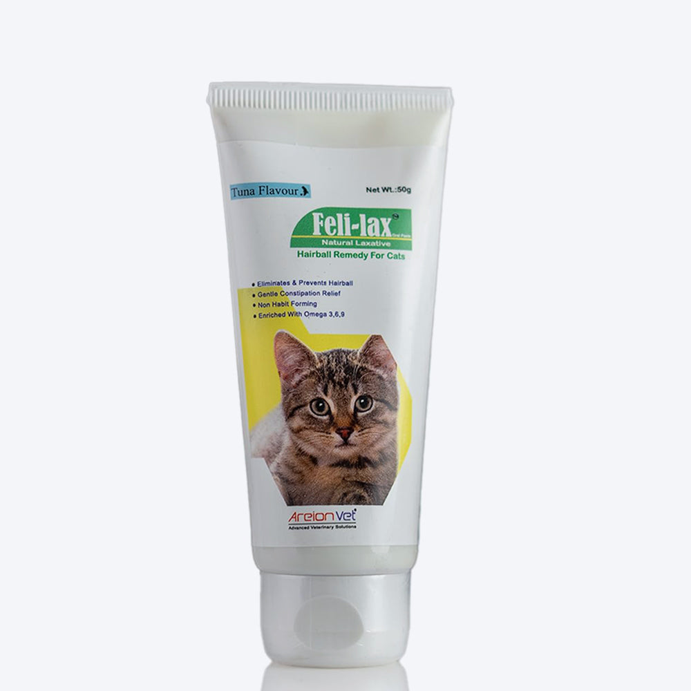 AreionVet Feli-Lax Feline Oral Tube Paste For Hairball Removal & Constipation For Cat - 50 gm - Heads Up For Tails