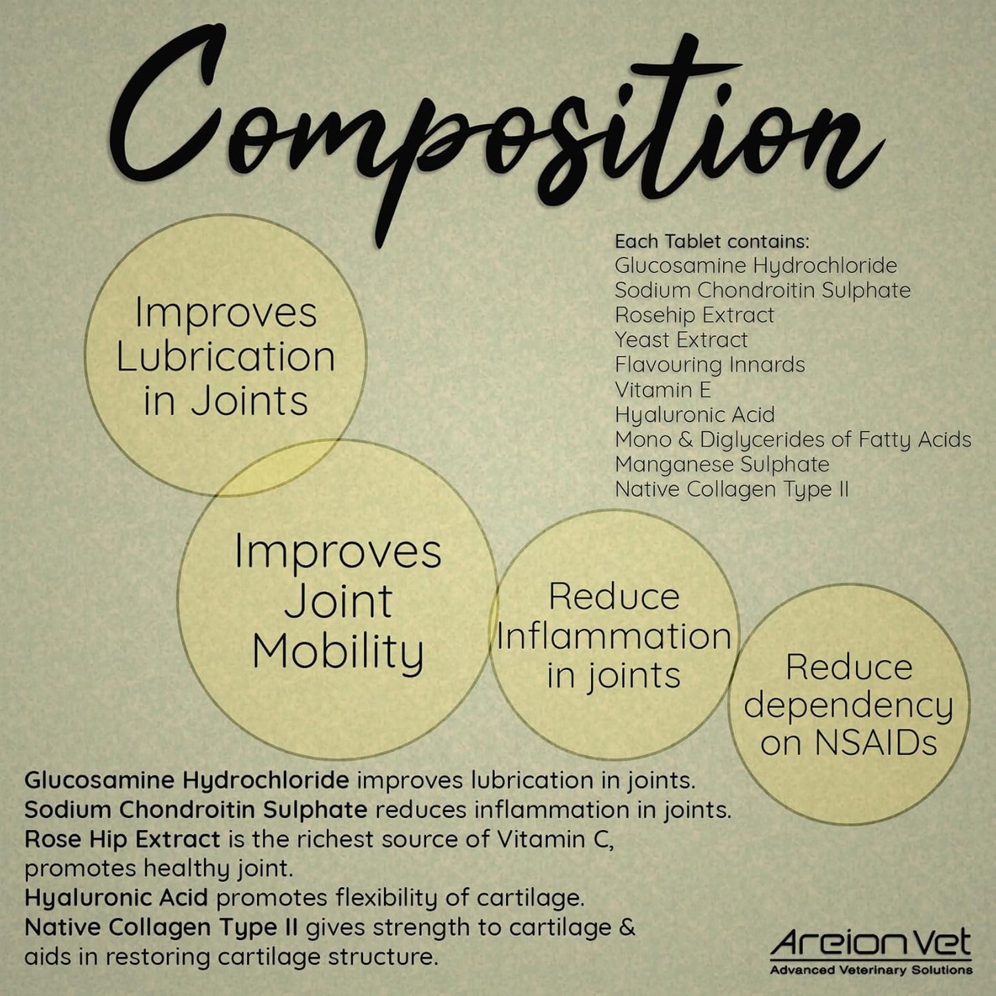 AreionVet Gerisure Forte Joint Health Pet Supplement For Dog & Cat - 10 Tablets - Heads Up For Tails