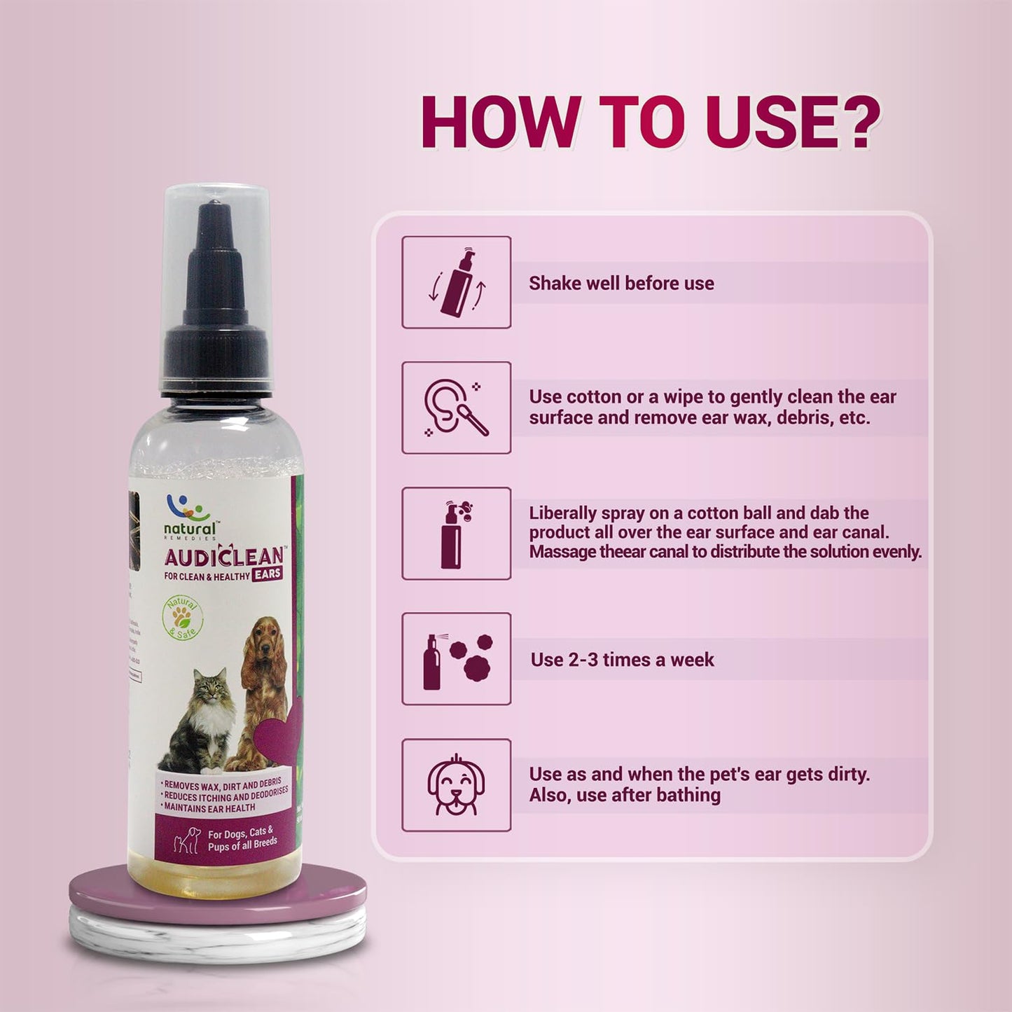 Natural Remedies Audiclean Ear Cleaner For Dog & Cat - 90 ml
