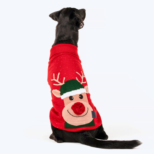 HUFT Merry Moose Sweater For Dogs - Red - Heads Up For Tails