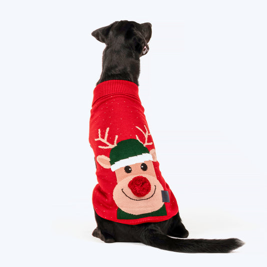 HUFT Merry Moose Sweater For Dogs - Red