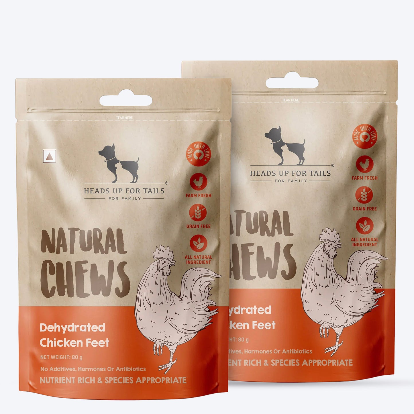 HUFT Natural Chews - Dehydrated Chicken Feet - 80 g - 8 Pcs - Heads Up For Tails