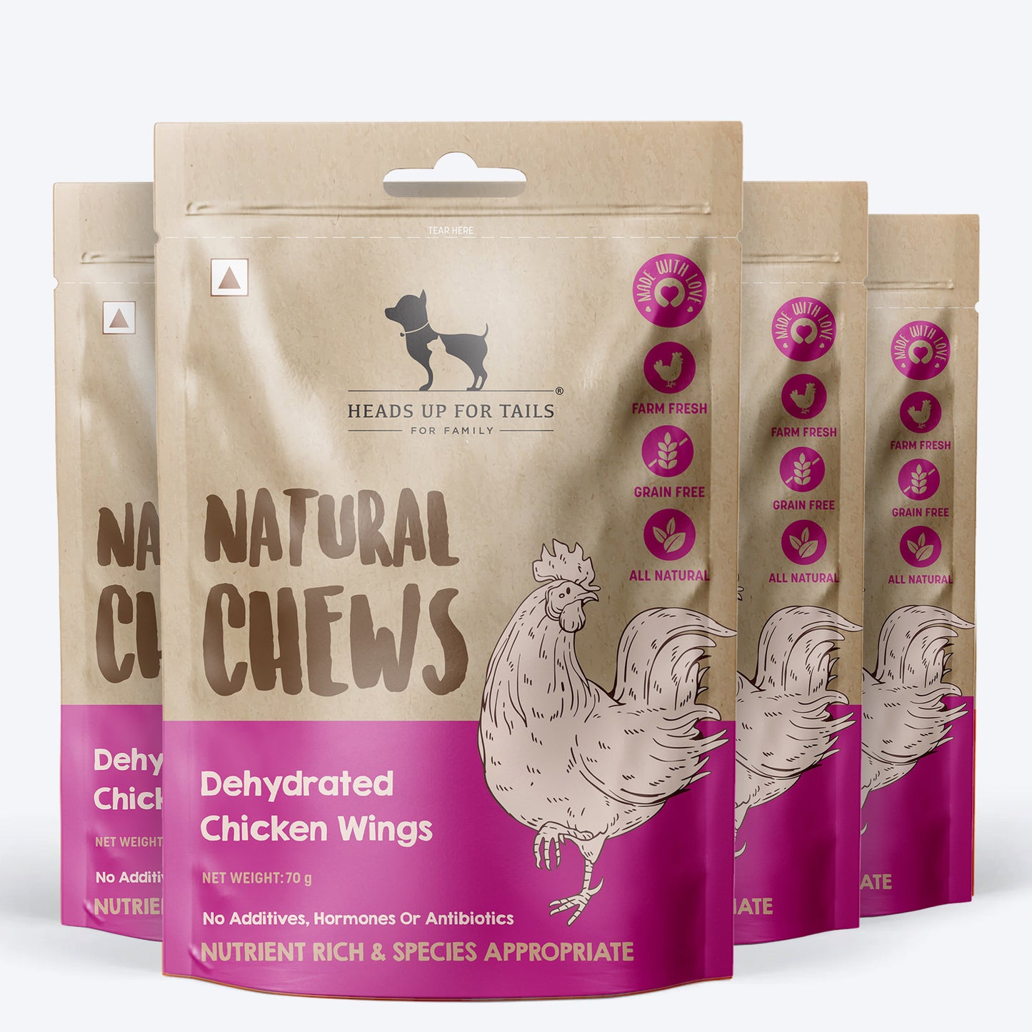 HUFT Natural Chews - Dehydrated Chicken Wings For Dog - 70g - Heads Up For Tails