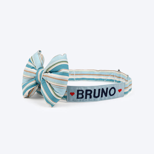 HUFT Personalised Multicolor Striped Fabric Collar For Dogs With Free Bow Tie For Dogs