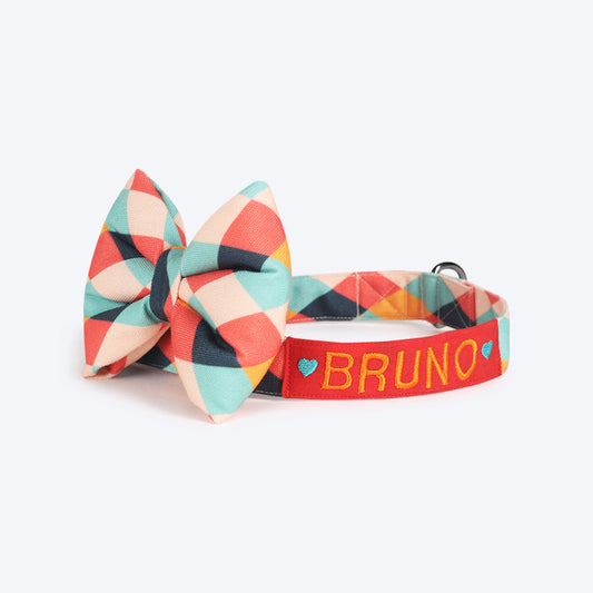 HUFT Personalised Sunset Strokes Fabric Collar With Free Bow Tie For Dogs