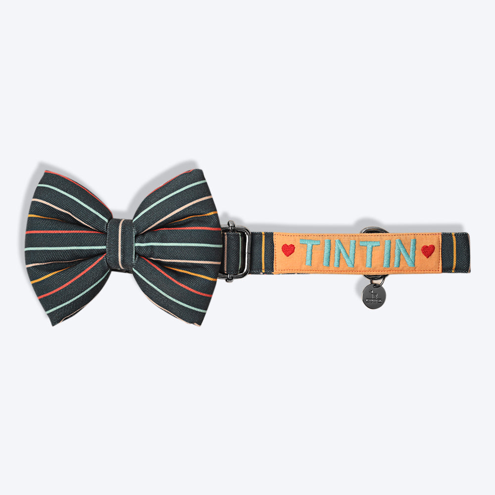 HUFT Personalised Sunny Stripes Fabric Collar With Free Bow Tie For Dogs