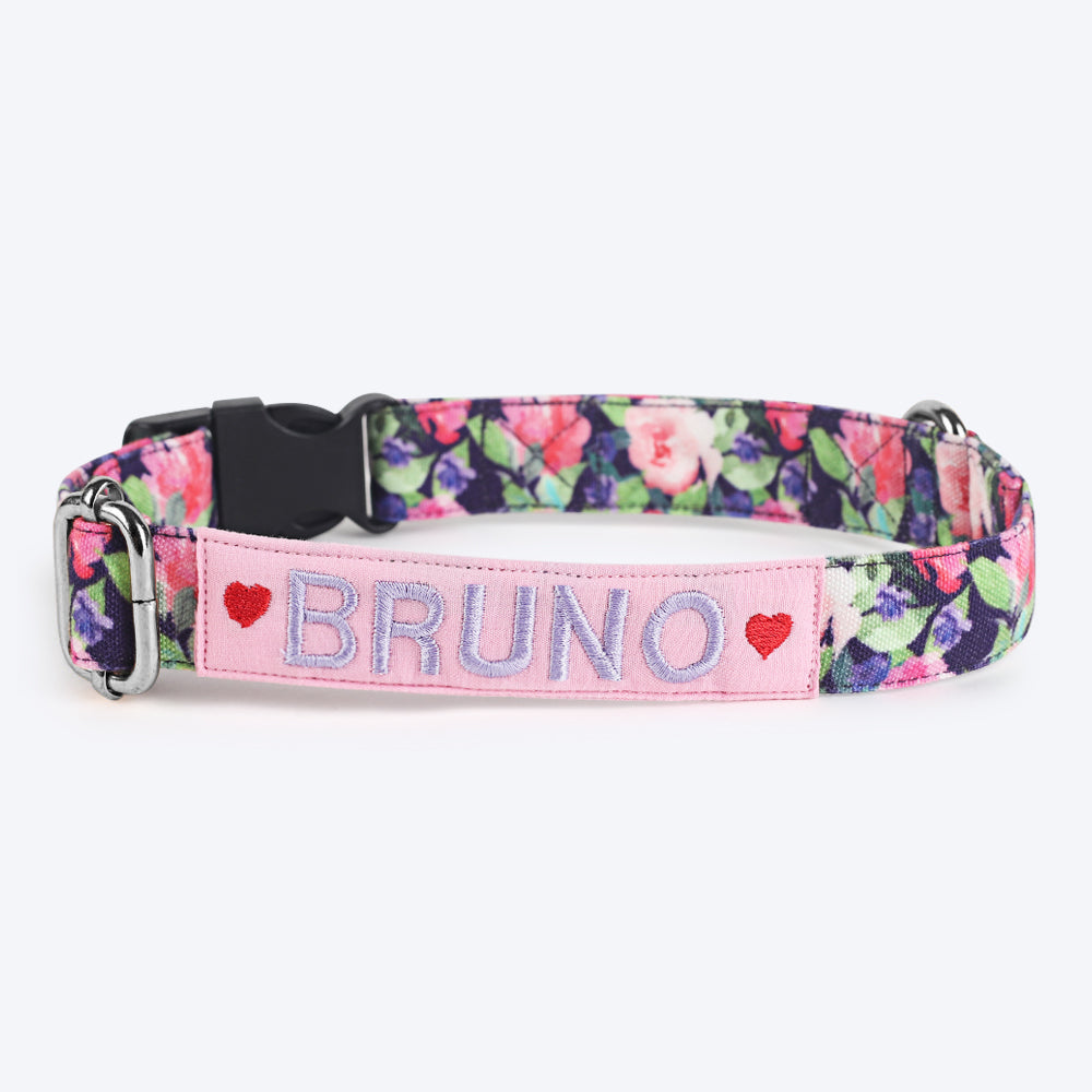 HUFT Personalised Flower Power Fabric Collar With Free Bow Tie For Dogs