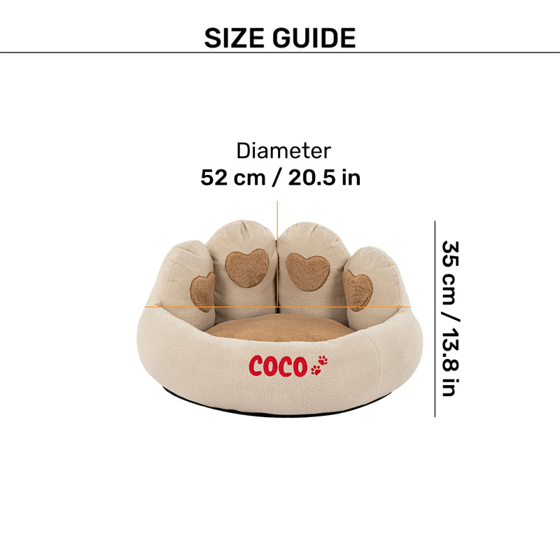 HUFT Personalised Paw Cuddle Cloud Bed For Cat & Puppy - Ivory & Brown - Heads Up For Tails