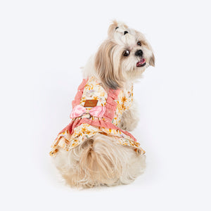HUFT Printed Floral Cotton Dress For Dog - Pink - Heads Up For Tails