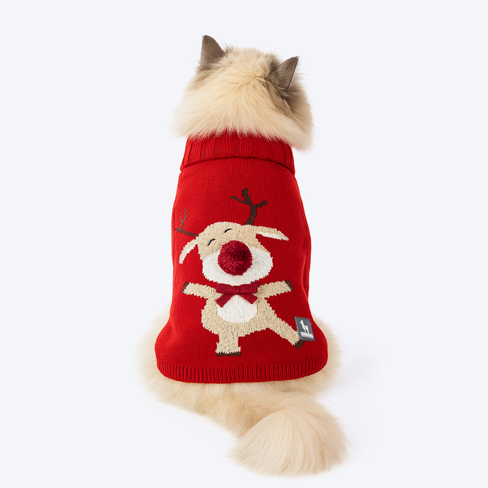 HUFT Rudolph’s Red-Nose Sweater For Cat - Red
