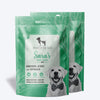 Sara's Doggie Treats Chicken Jerky with Spinach, 70 g, featuring a green packaging and images of spinach and jerky pieces.